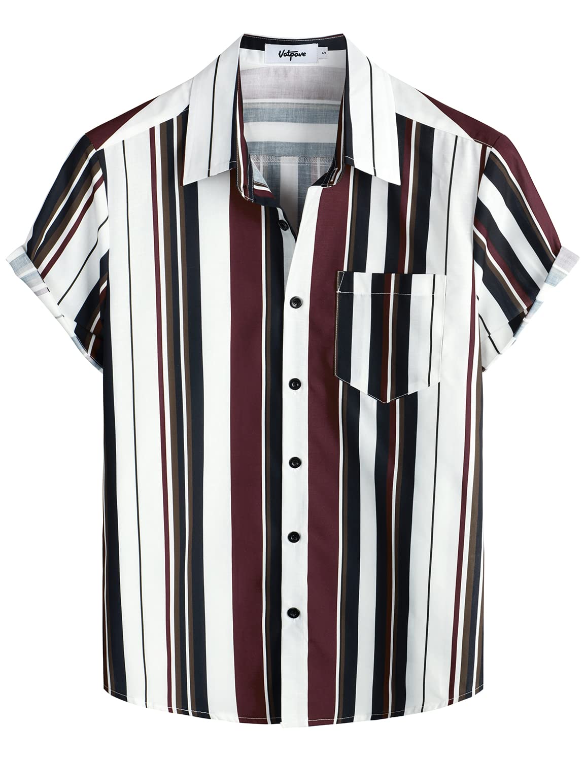 VATPAVE Mens Striped Summer Shirts Casual Button Down Short Sleeve Beach Stylish Untucked Hawaiian Shirts