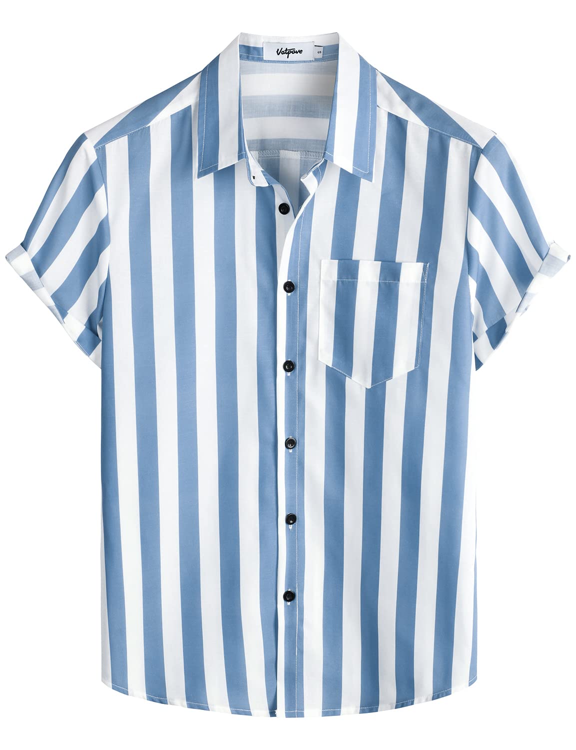 VATPAVE Mens Striped Summer Shirts Casual Button Down Short Sleeve Beach Stylish Untucked Hawaiian Shirts