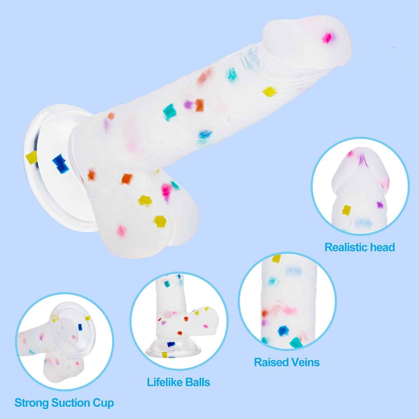 Seiecft Confetti Silicone Dildo Flexible Curved Shaft Suction Cup