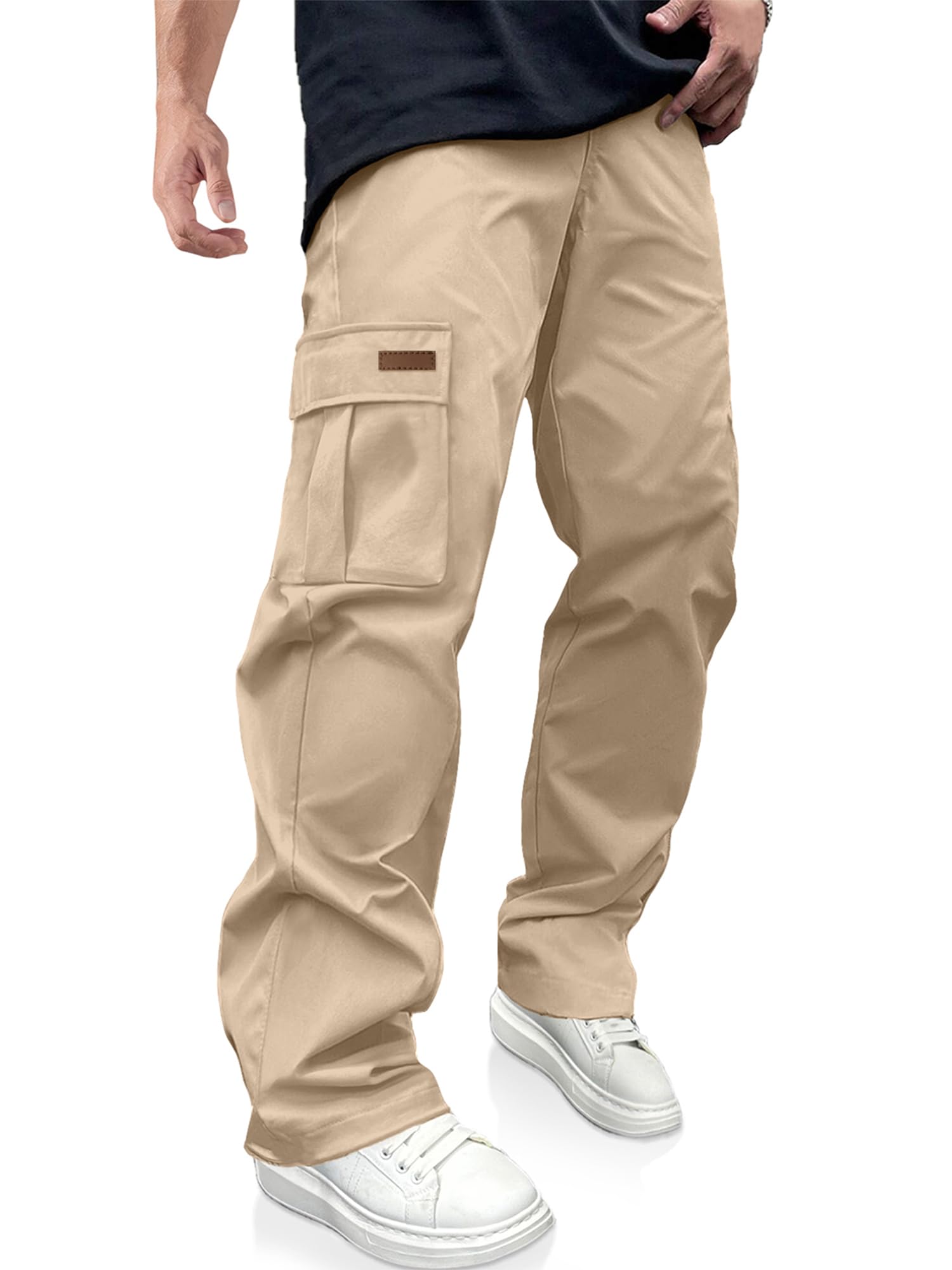 PLEPAN Men's Casual Cargo Pants Drawstring Hiking Workout Tactical Joggers Sweatpants for Men with Pockets