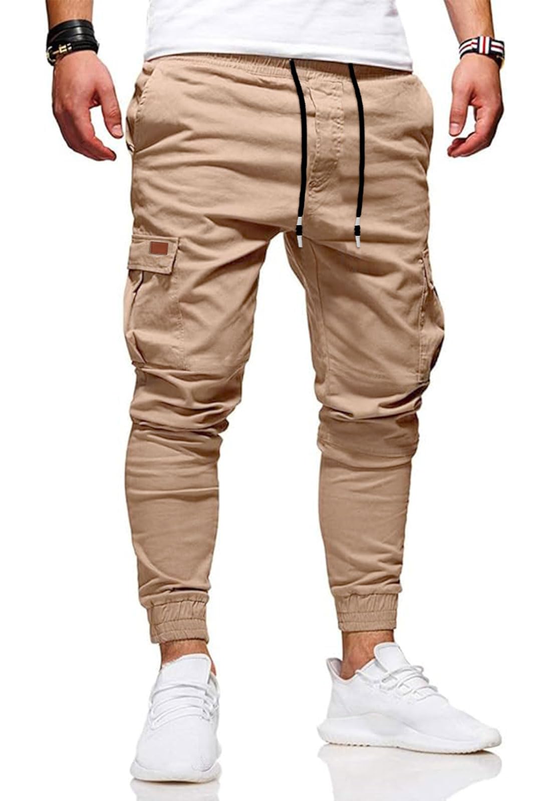 HUNGSON Men's Slim Fit Casual Cargo Pants with Drawstring Long Pants