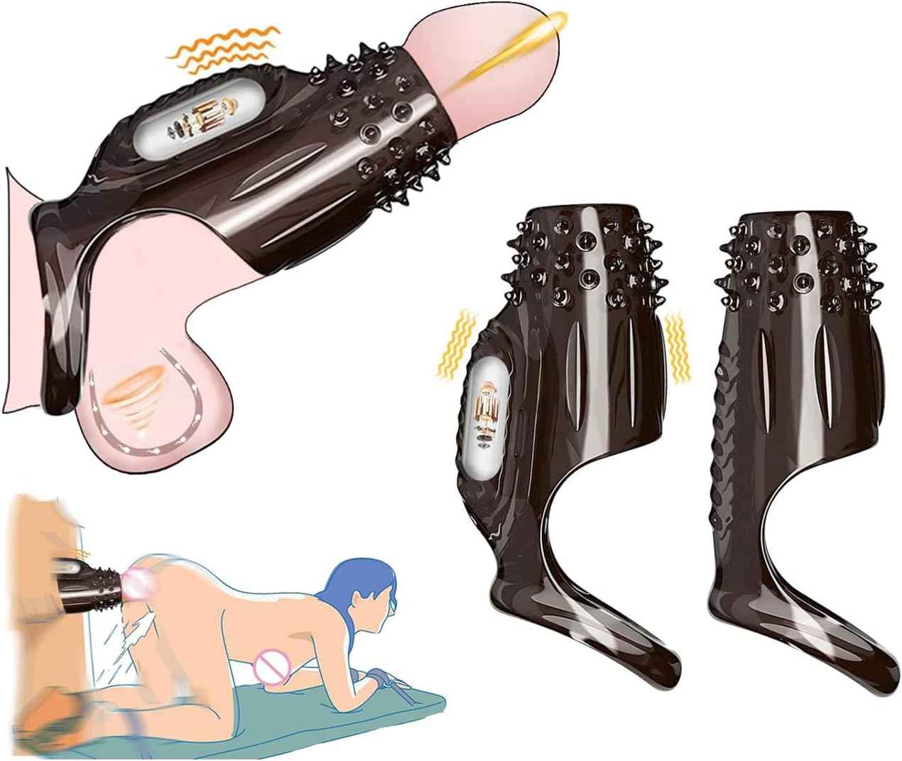 2 Pcs Penis Enlarger Extender for Men, Vibrating Penis Sleeve Cock Ring Textured Cock Sleeve Vibrator Male Cock and Ball Ring Sex Toy for G Spot Stimulation Delay Ejaculation Erection Enhancement