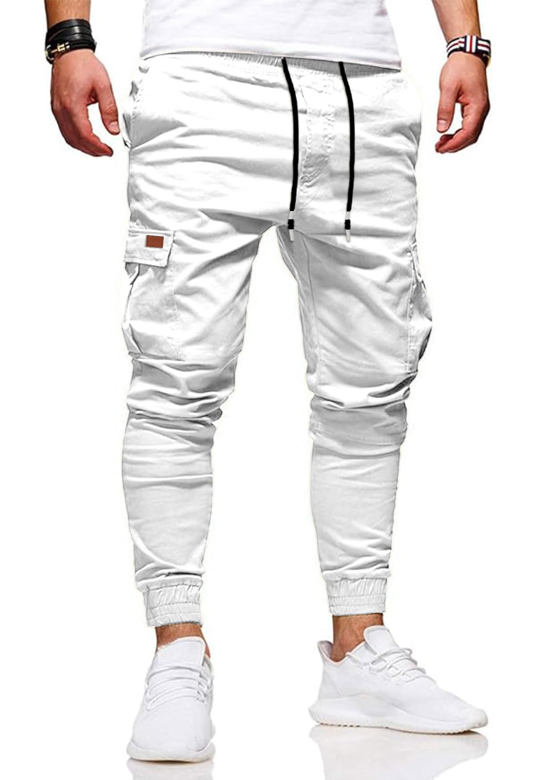 HUNGSON Men's Slim Fit Casual Cargo Pants with Drawstring Long Pants