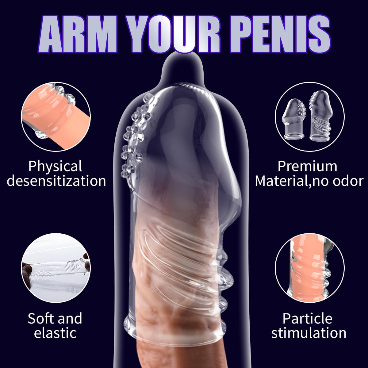 2 Pcs Reusable Clear Penis Sleeve, Soft Phimosis Stretcher Glans Condom with Large Particles,CockSleeve for Men Delay Ejaculation,Girth Enhancer Sleeve G Spot Stimulator,Adult Toys for Men and Couples