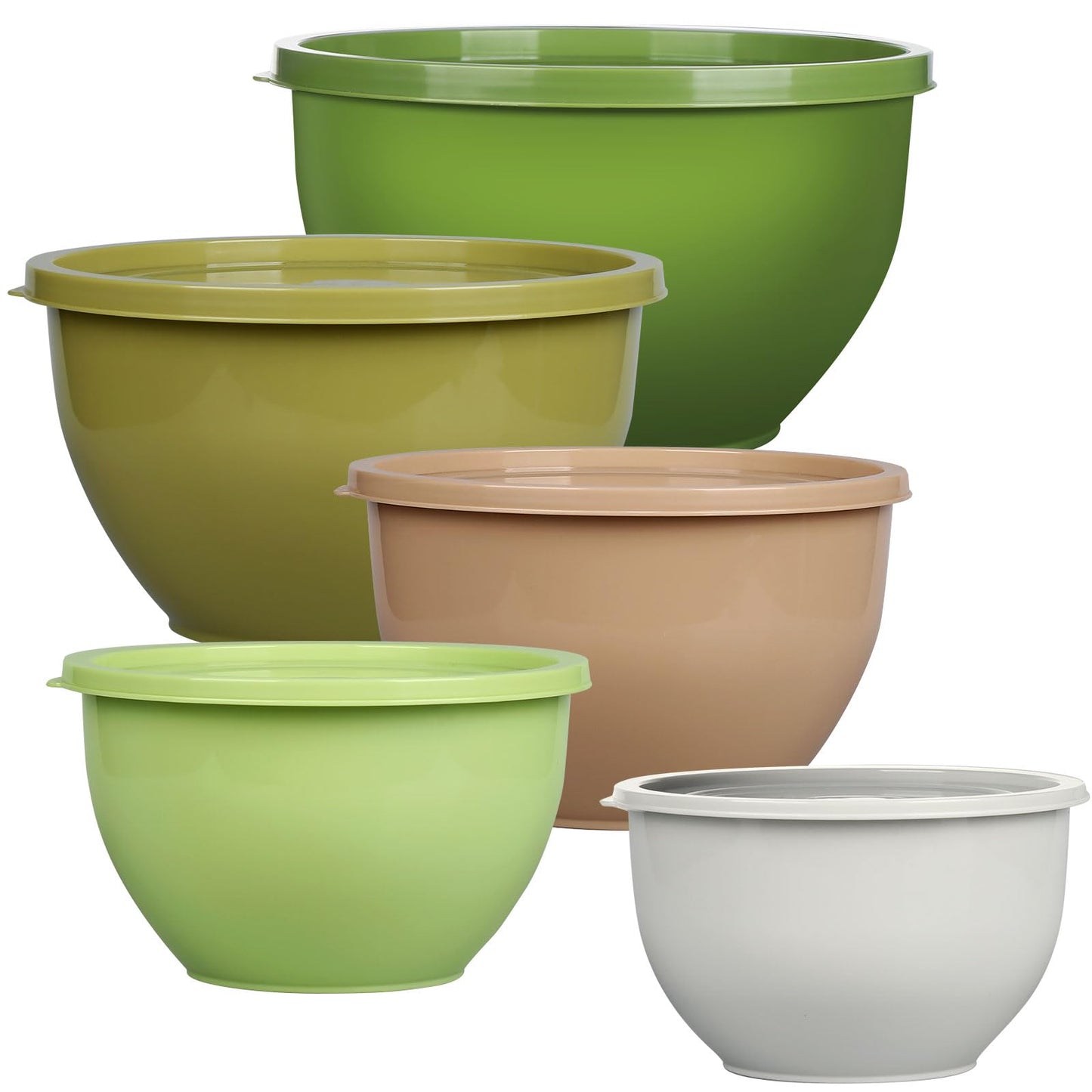 Greentainer Plastic Mixing Bowls with Lids Set for Kitchen, 5 Set Nesting Bowls for Mixing, Baking, Prepping, Cooking and Serving Food, Mixing Bowls Dishwasher, Microwave Safe
