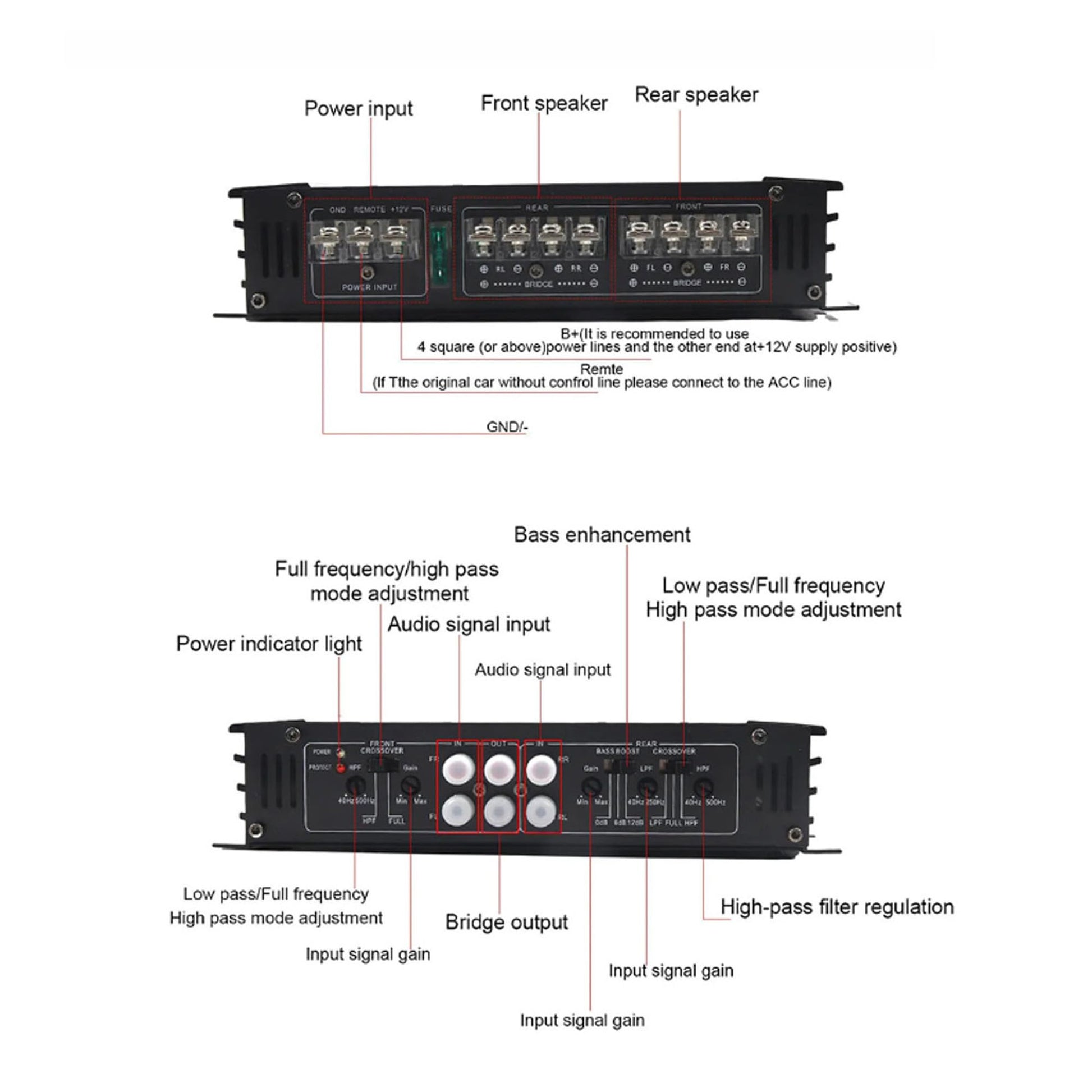 4 Channel Car Stereo Amplifier,Car Amplifier 7800W 4 Channels Class AB Aluminum Alloy Pure Bass Power Amp for DC 12V Truck Boat UTV Motorcycle