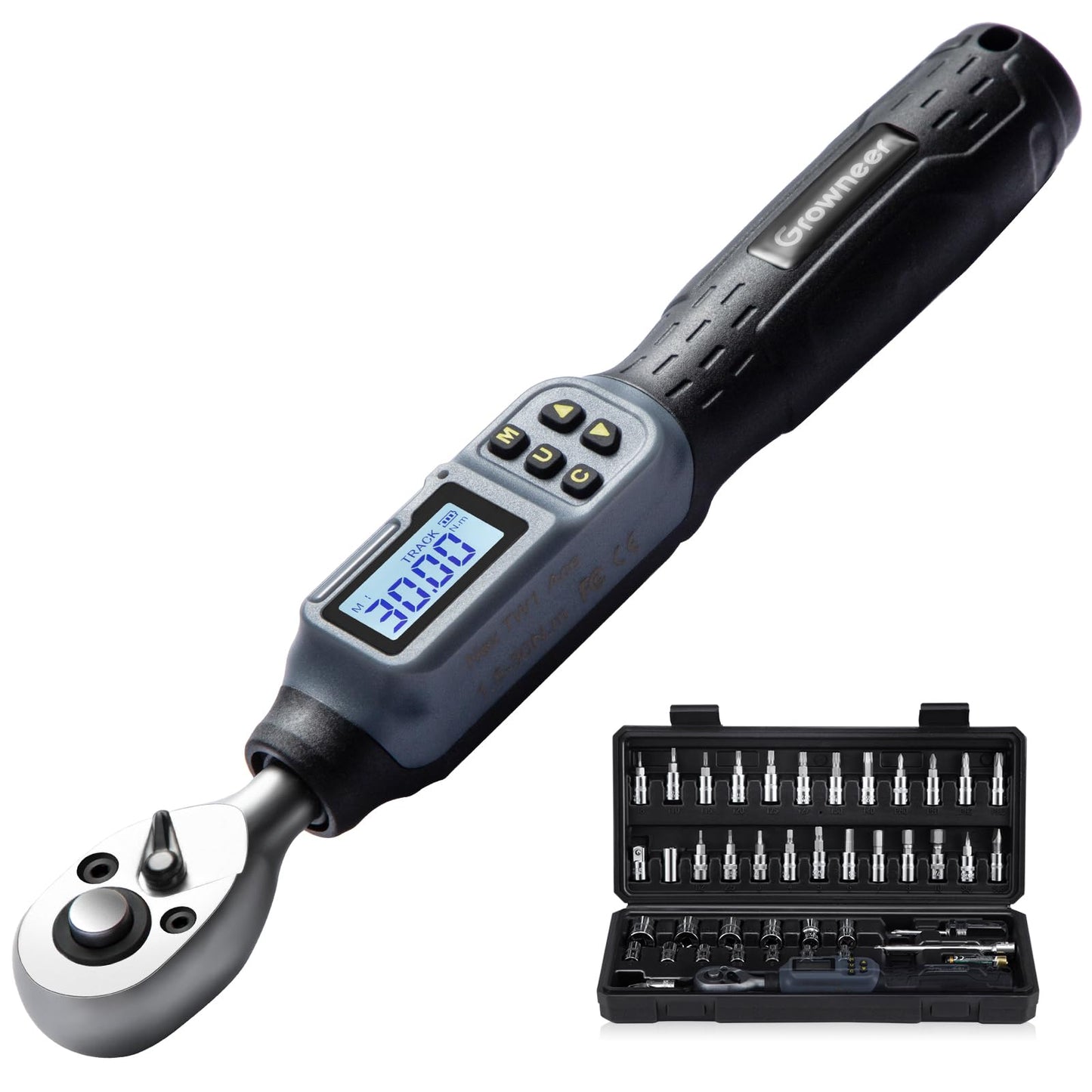 GROWNEER Digital Torque Wrench Set, Inch Pound Torque Wrench with Buzzer & LED Indicator, Electronic Wrench Set with Bits & Sockets