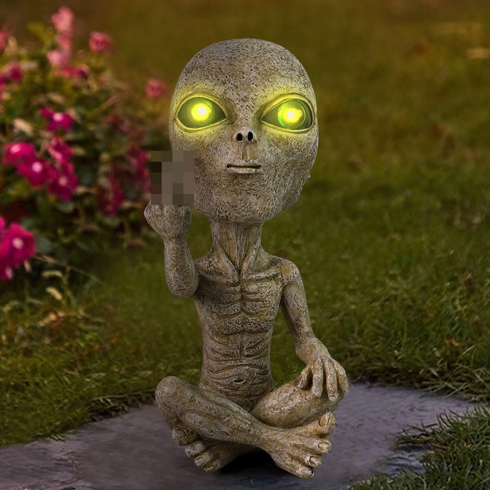 Lopoti Solar Light Alien Statues Sculpture，Funny UFO Extraterrestrial Figurine for Home Garden Yard Art Outdoor Decoration.