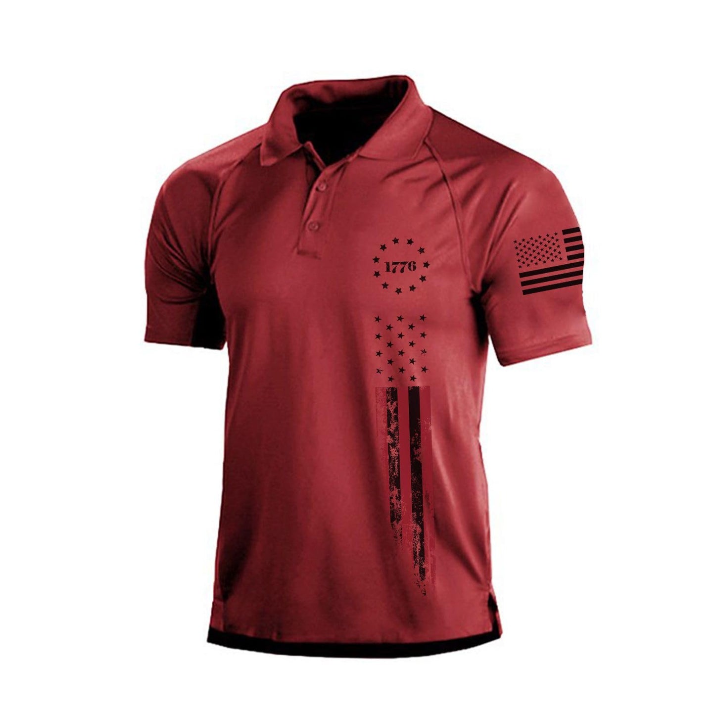 H HYFOL Short Sleeve Polo Shirts for Men Graphic Stretch Casual American Patriotic Raglan Golf Polos for Men