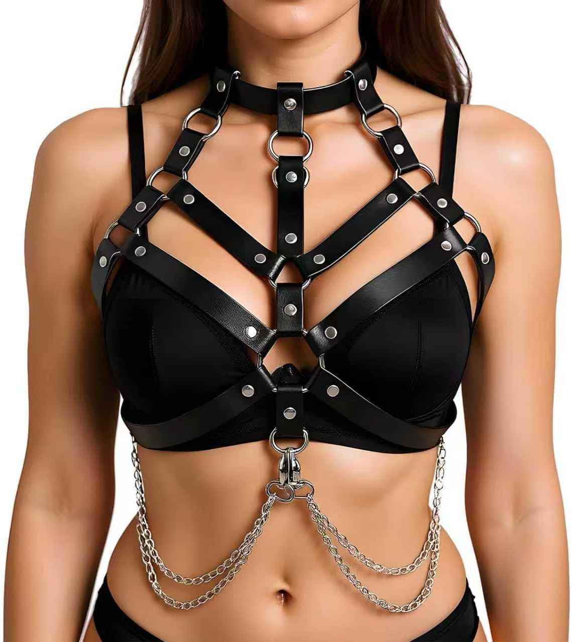 bondage harness，Women's Body Harness Belt Caged Harness Lingerie Set Gothic Punk Leather Adjustable Chest Leg Garter Bondage Strap Set for Ladies, BDSM SM Cosplay Costume Clubwear Accessories