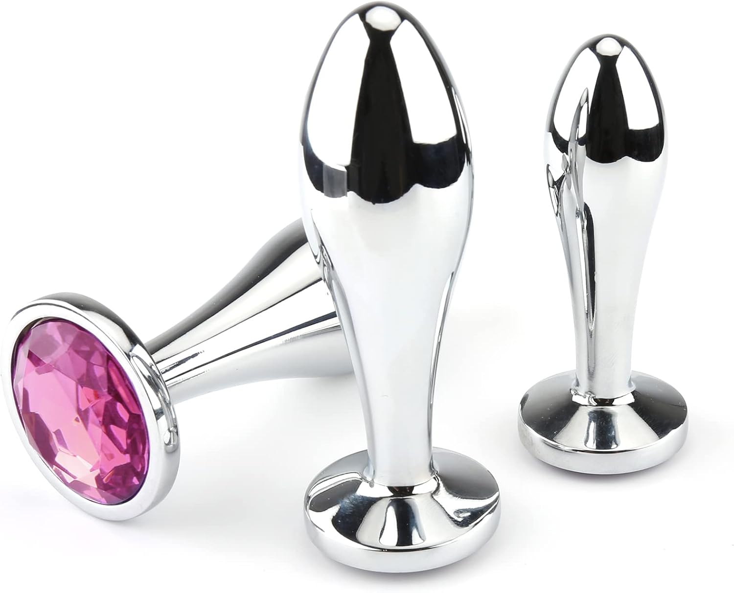 Anal Plug Adult Toys, 3Pcs Anal Butt Plug Set Anal Toys Metal Butt Plug with Crystal Diamond Sex Toys for Men and Women (Pink)