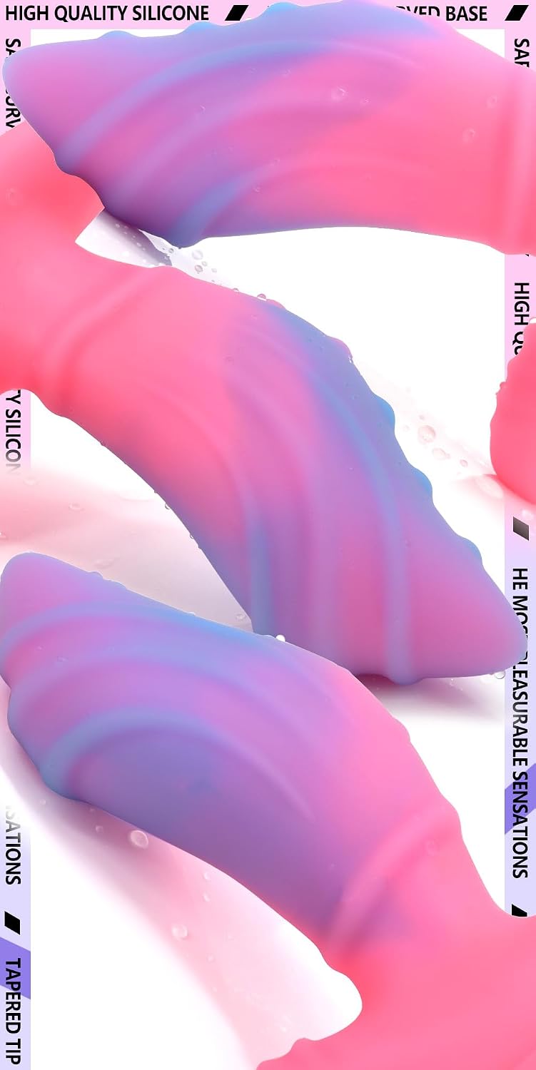 Anal Plug with Thick Curved Base - Pink + Blue Silicone Wearable Butt Plug Dilator - 4.41 x 1.3 Inch Anal Stretcher Fantasy Prostate Sex Toys for Men Women Masturbation