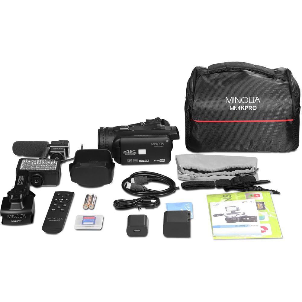 Minolta MN4KPRO 4K60FPS UHD 64 MP Autofocus Pro Camcorder Kit w/WiFi Bundle with 2X 128GB Memory Card + 72" Camera Tripod + USB Card Reader, SD/microSD + Corel Photo, Video, & Art Suite Deluxe