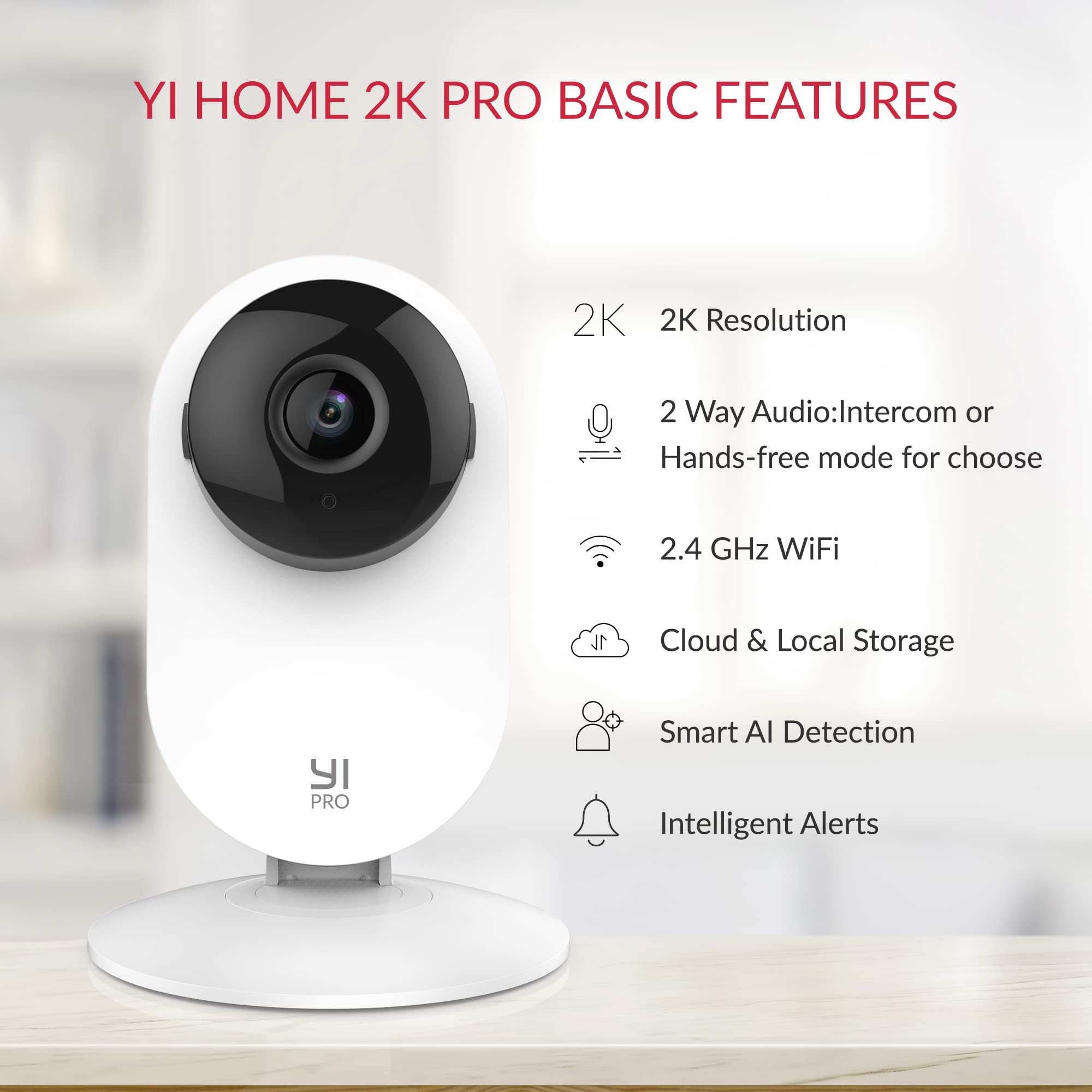 YI Pro 2K 4PC Home Security Camera, Indoor Camera with Person, Vehicle, Animal Detection, Phone App for Baby, Pet, Dog Monitoring, Compatible with Alexa and Google Assistant