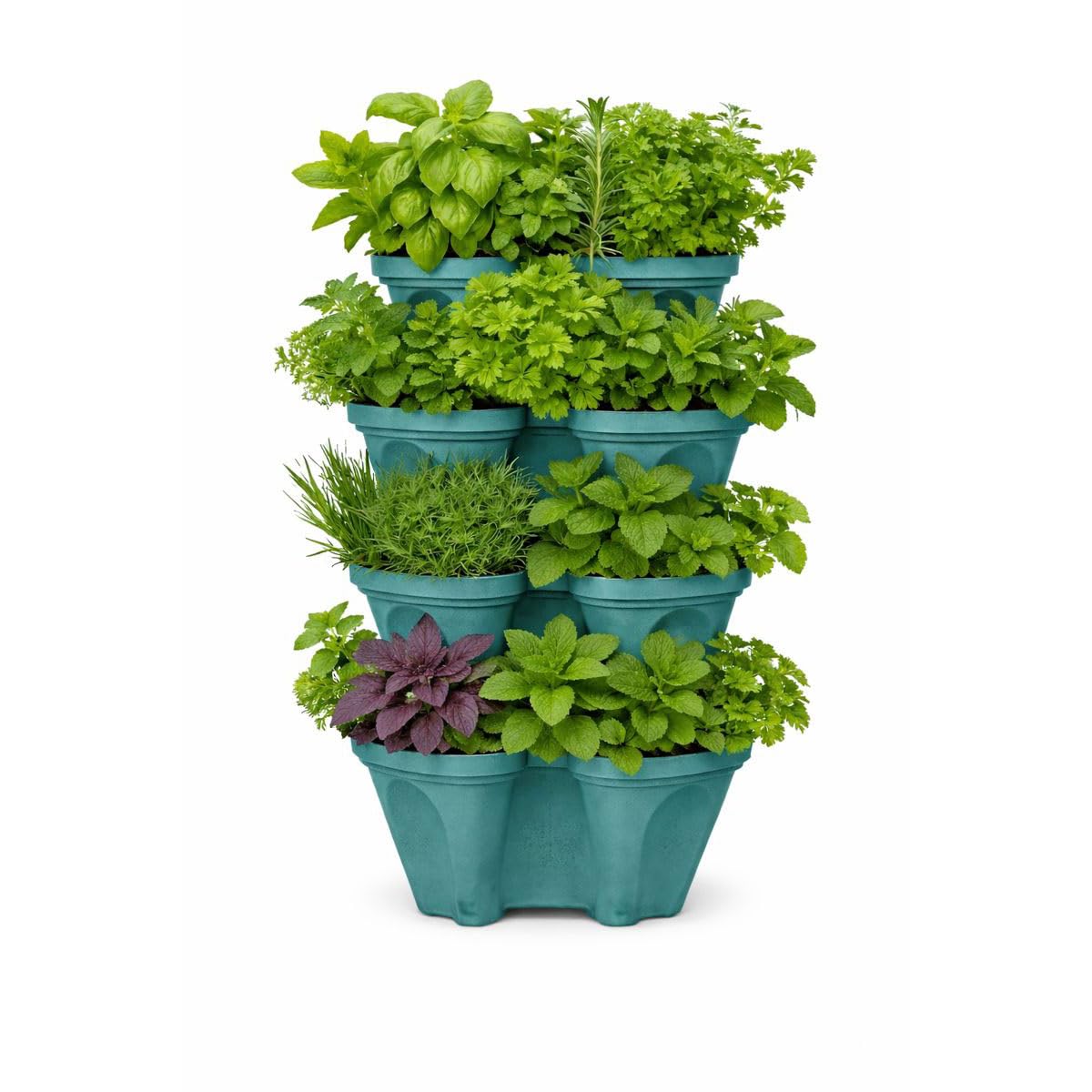Vertical Garden Planter 4 Tier Stackable System with 16 Planting Sites – Space Saving Herb, Strawberry & Food Crop Planter with Center Support Hole for Indoor Outdoor Gardening