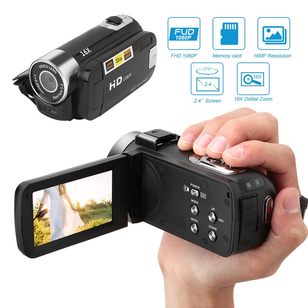 Focket 16X Digital Zoom Video Camera Camcorder, 2.7in LCD Screen 16MP Digital Camera Recorder 128GB Vlogging Camera, Video Recording Camcorder for Teens Beginners