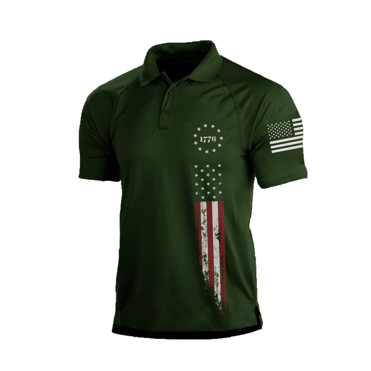 H HYFOL Short Sleeve Polo Shirts for Men Graphic Stretch Casual American Patriotic Raglan Golf Polos for Men