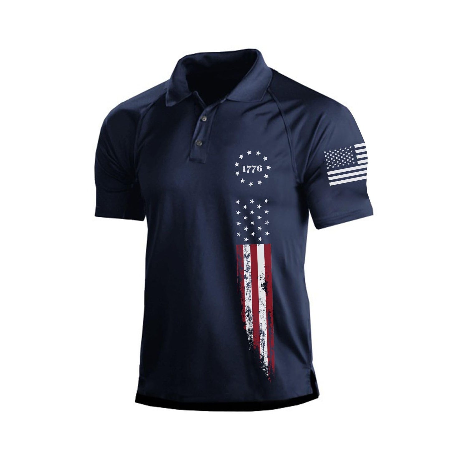 H HYFOL Short Sleeve Polo Shirts for Men Graphic Stretch Casual American Patriotic Raglan Golf Polos for Men