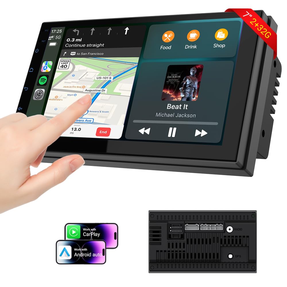 Haudio 7 Inch Double Din Car Stereo with Wireless Apple CarPlay & Android Auto