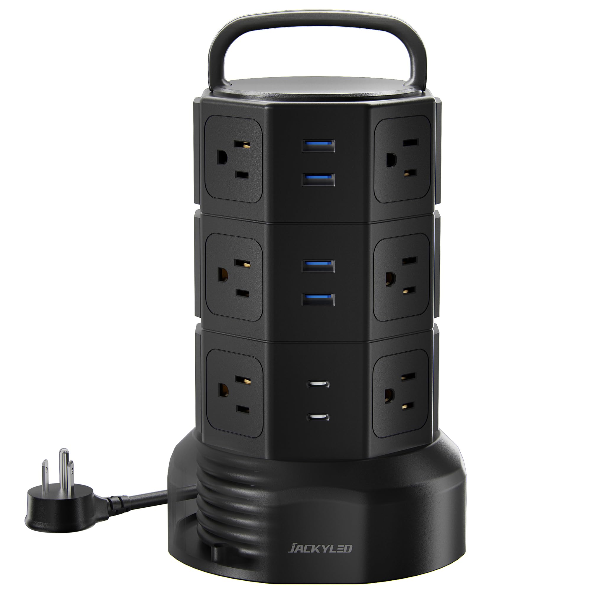 Power Strip Tower Surge Protector, JACKYLED 1625W 13A Outlet Surge Electric Tower, 12 Outlets 6 USB Ports Charging Station with 16AWG 6.5ft Heavy Duty Extension Cord for Home Office Dorm