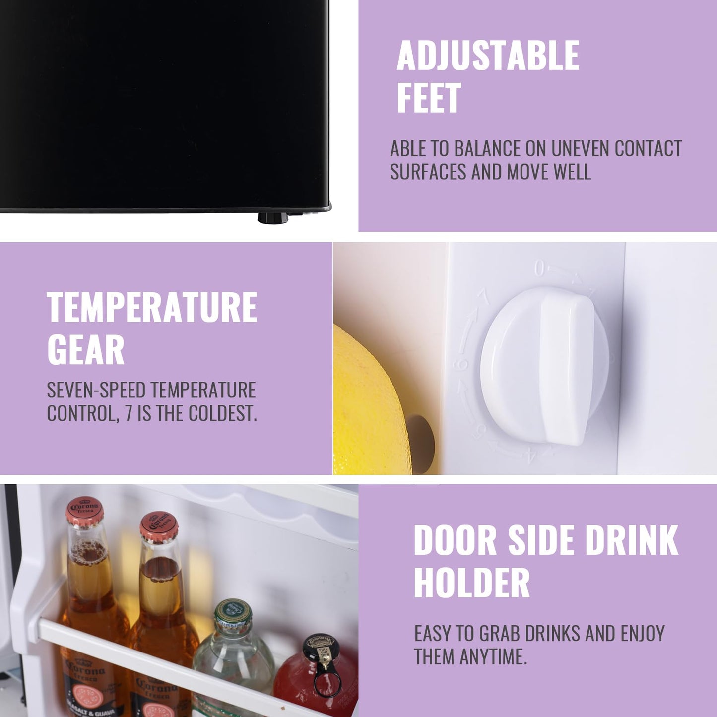DEMULLER Refrigerator with Freezer Double Door Fridge Removable Plastic Shelves Black Silver