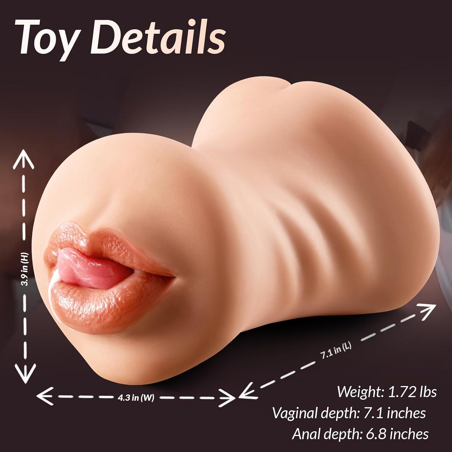 Pocket Pussy for Men, 3-in-1 Realistic Male Masturbator with Mouth Vagina and Anus, 7.1" Deep 3D Textured Male Sex Toy for Endurance Training & Pleasure, Discreet Brown Skin Stroker Doll