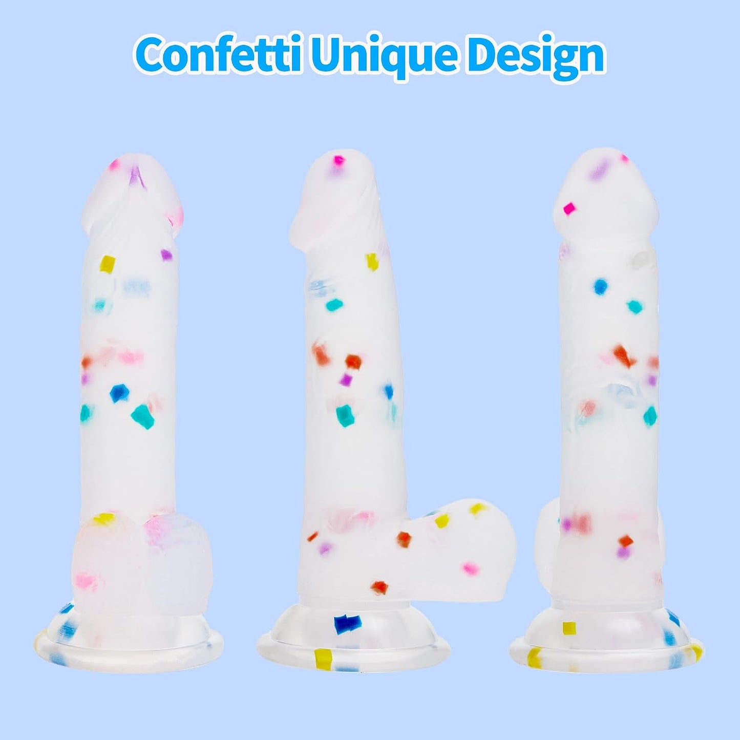 Seiecft Confetti Silicone Dildo Flexible Curved Shaft Suction Cup