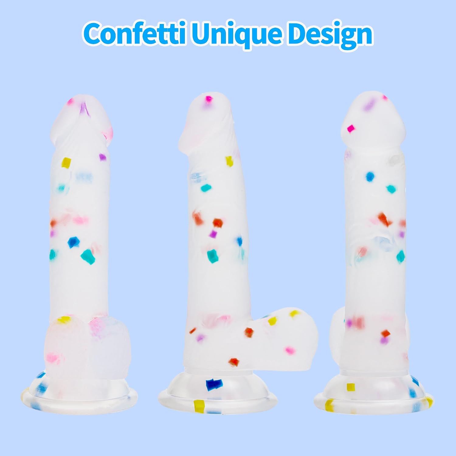 Seiecft Confetti Silicone Dildo Flexible Curved Shaft Suction Cup