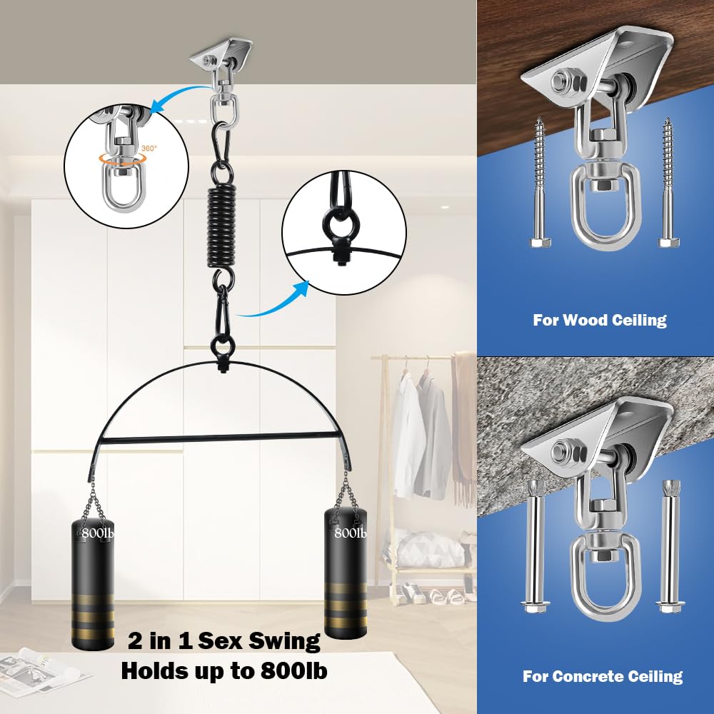 Adult Sex Swing for Couples 360° Spinning – 2-in-1 BDSM Bondage Kit with Premium Stand, Thick Padded Straps & Adjustable Restraints, Erotic Leather Swing Toy