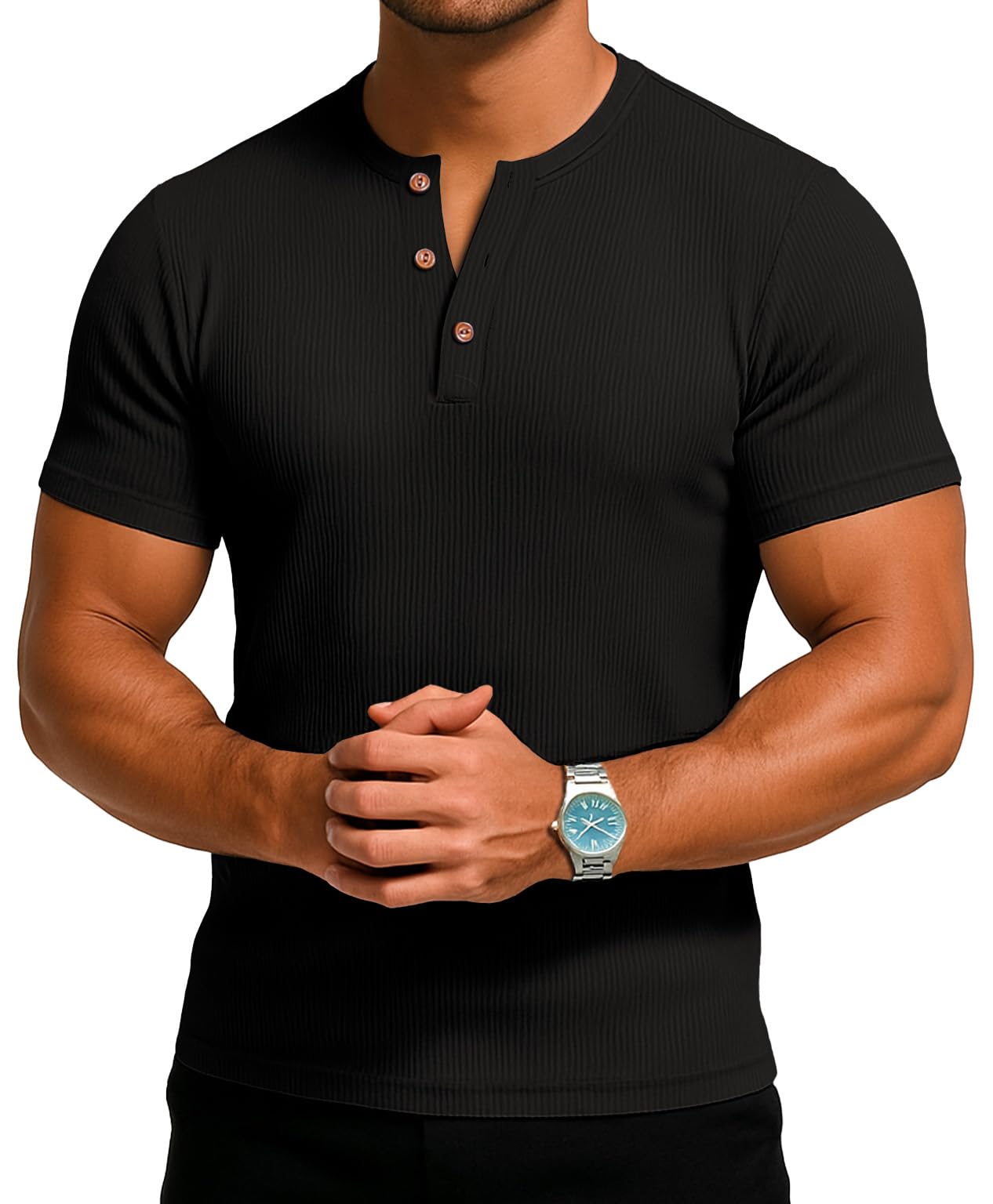 Sailwind Mens Muscle Henley Shirts Lightweight Workout T-Shirt Gym Tee Athletic Short Sleeve with Button