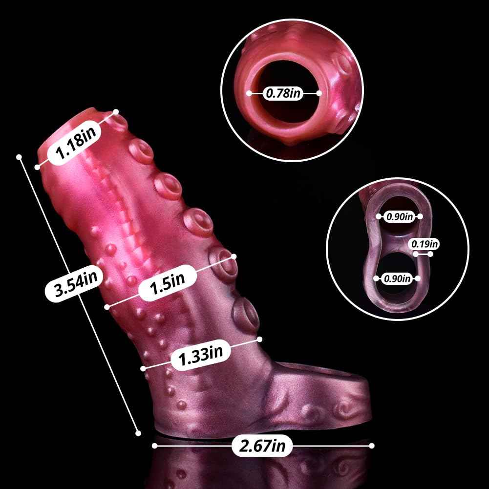 Sex Factory Penis Sleeve Penis Enlargement Sleeve with Particles, Penis Enlarger Sleeve with Cock Ring, Silicone Monster Realistic Penis Extender Male Adult Sex Toy