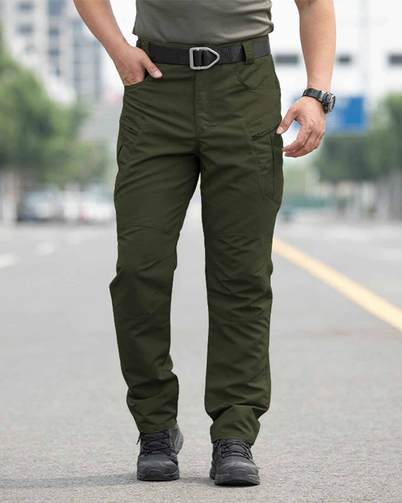 Men's Stretch Tactical Pants,Water Resistant Ripstop Cargo Pants,Lightweight Outdoor Work Hiking Pants with Pockets(No Belt)