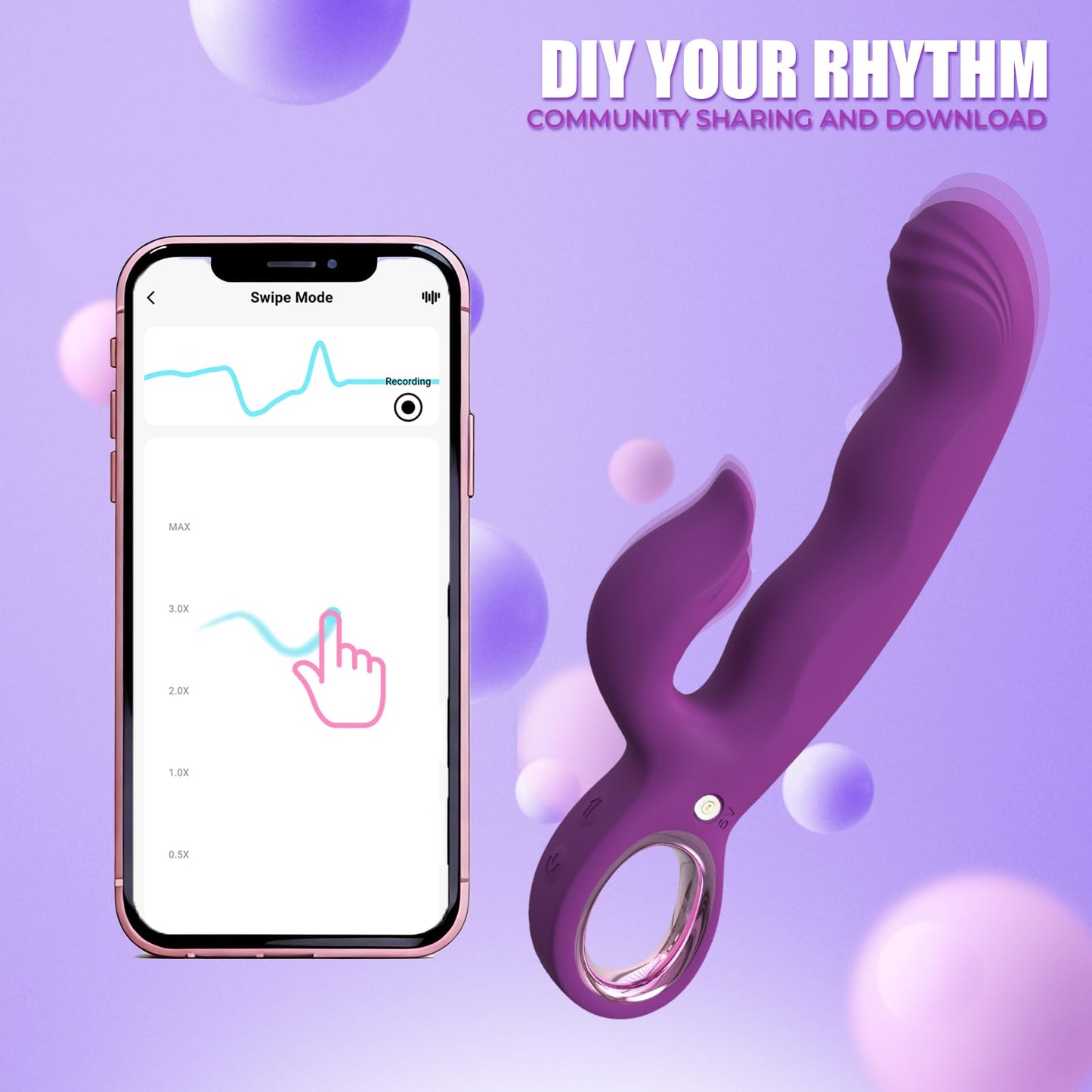 OQMENT Thrusting Rabbit Vibrator for Women, Upgraded Finger Shaped G-Spot Stimulator with 7 Thrusting & 7 Vibrating Modes for Dual Stimulation, Waterproof Adult Sex Toys for Solo & Couples