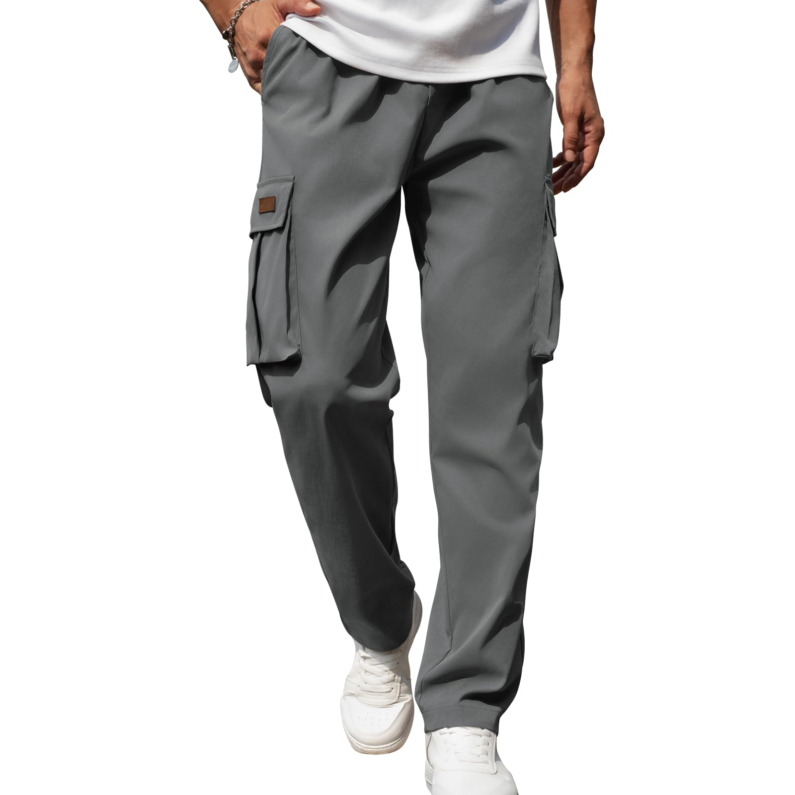 Mancozy Men's Casual Cargo Sweatpants Waist Drawstring Joggers Tactical Loose Fit Pants for Men with Multi Pockets