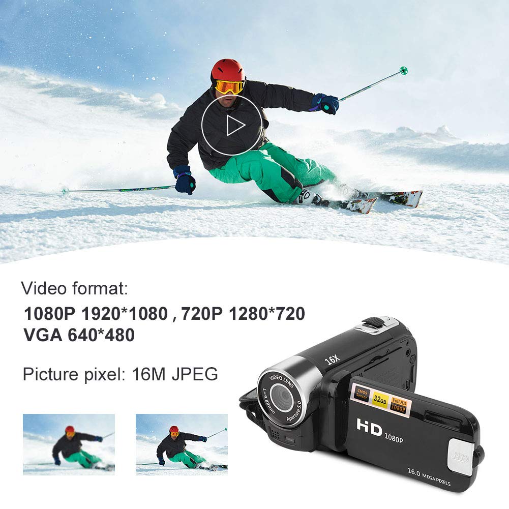Focket 16X Digital Zoom Video Camera Camcorder, 2.7in LCD Screen 16MP Digital Camera Recorder 128GB Vlogging Camera, Video Recording Camcorder for Teens Beginners