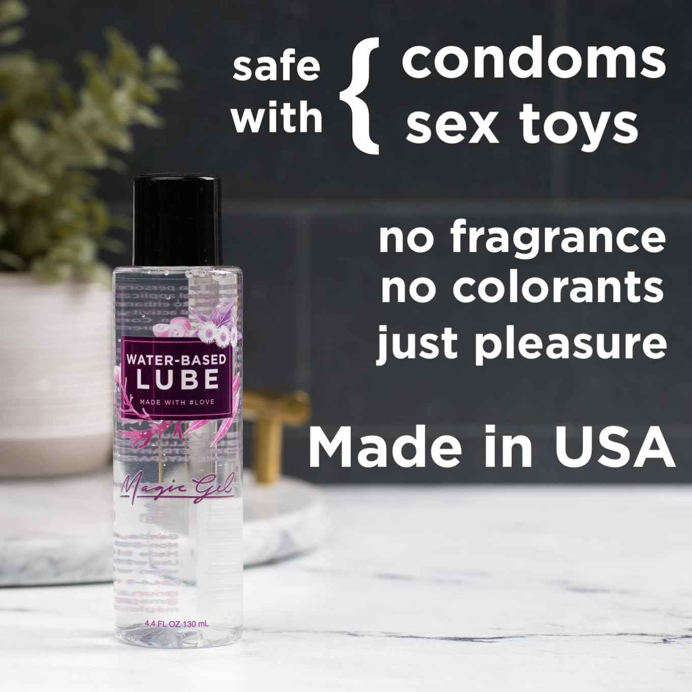Magic Gel Water-Based Personal Lubricant | Lube for Men, Women and Couples | Clear Non-Staining | Unflavored 2.2 Oz