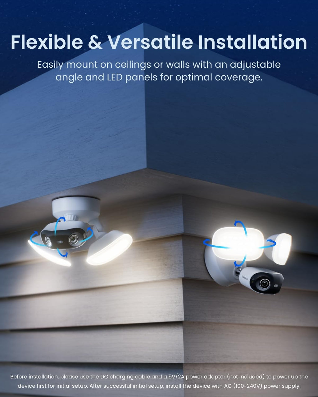 REOLINK Elite Floodlight WiFi, 4K 8MP 180° Panoramic Wired Floodlight Camera, Adjustable 3000 Lumens, Local AI Video Search, Dual-Band Wi-Fi 6, 24/7 Recording, No Monthly Fees,