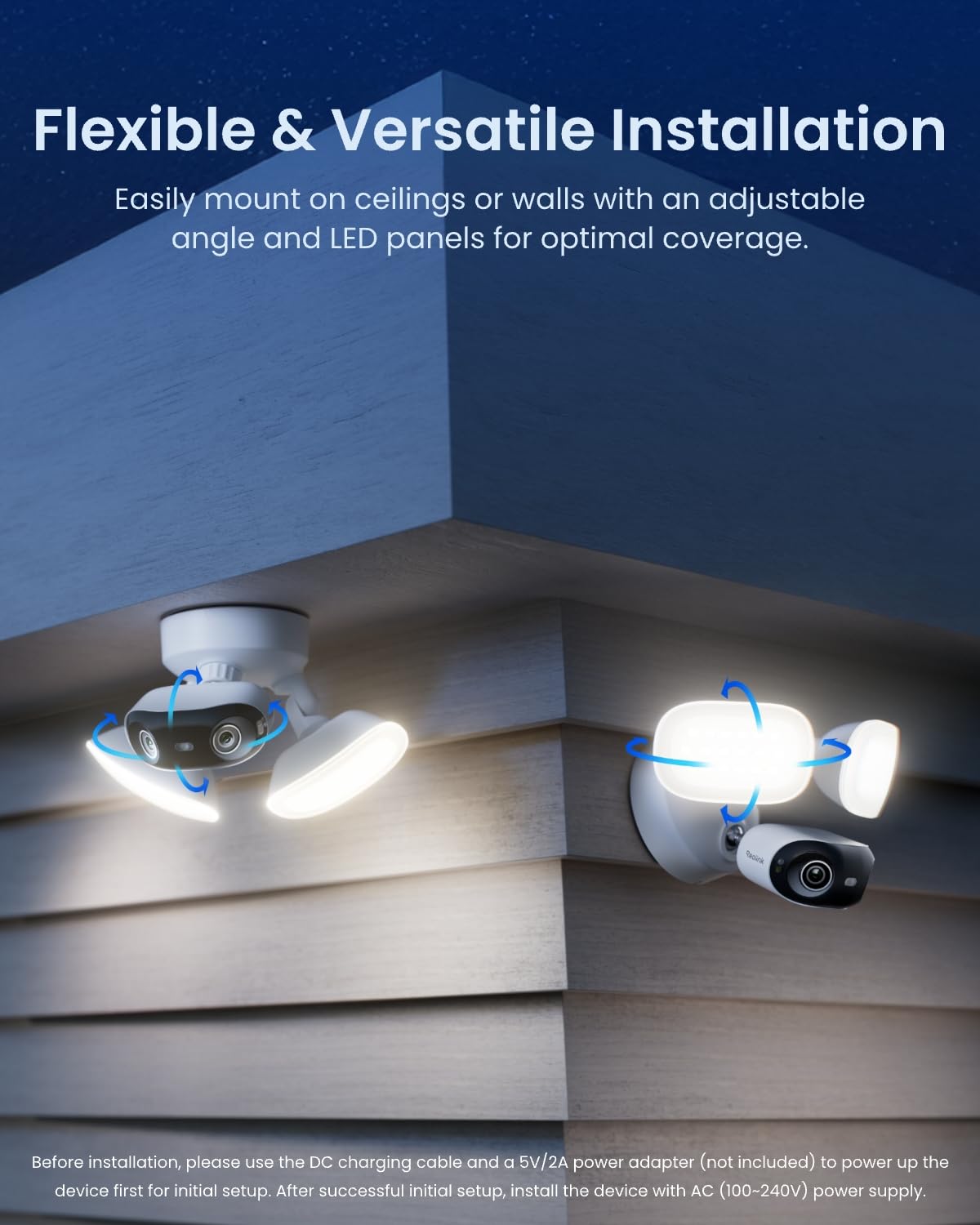 REOLINK Elite Floodlight WiFi, 4K 8MP 180° Panoramic Wired Floodlight Camera, Adjustable 3000 Lumens, Local AI Video Search, Dual-Band Wi-Fi 6, 24/7 Recording, No Monthly Fees,