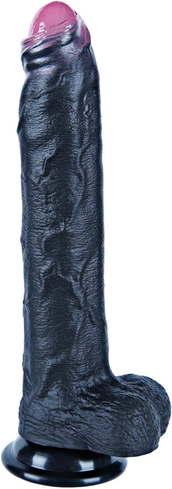 Umania Realistic Uncircumcised Dildo Black Silicone Large Shaft