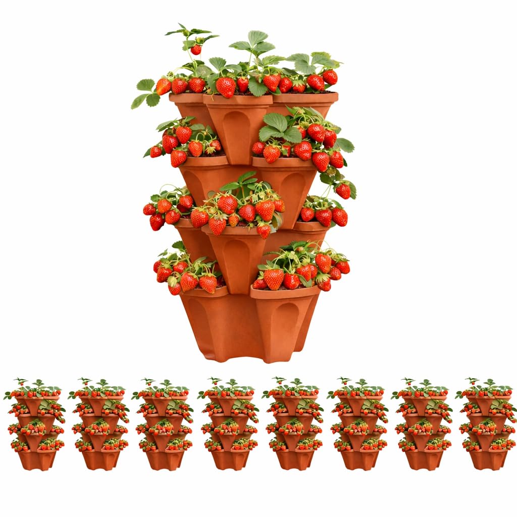 Vertical Garden Planter 4 Tier Stackable System 16 Plants, Space Saving Herb, Strawberry & Food Crop Planter with Center Support Hole for Indoor Outdoor Gardening
