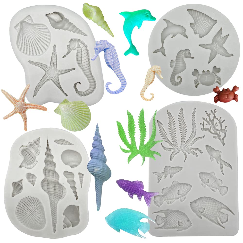 Marine Theme Cake Fondant Silicone Mold Seashell Conch Starfish Coral Baking Molds for DIY Cake Decoration Chocolate Candy Polymer Clay Crafting Projects…