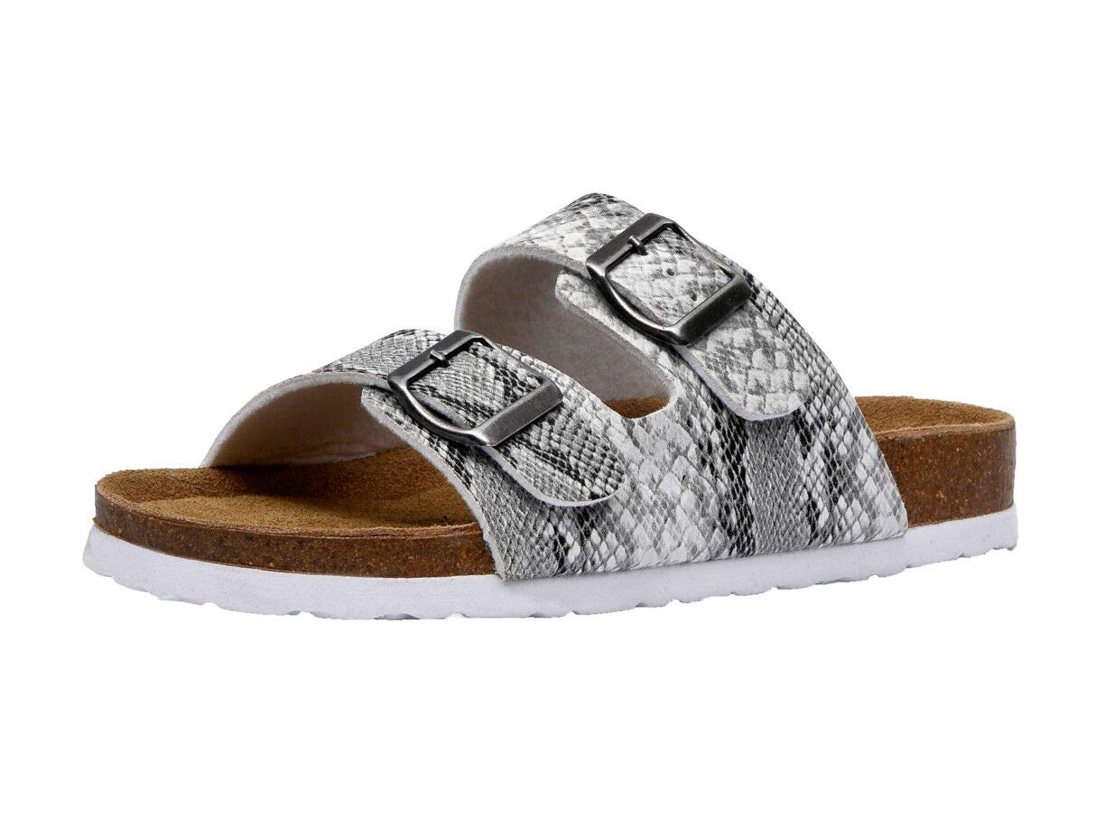 CUSHIONAIRE Lane Cork Footbed Sandals for Women – Comfortable Double Buckle Slip-On with Genuine Suede Footbed & Arch Support Slides for Women Footwear