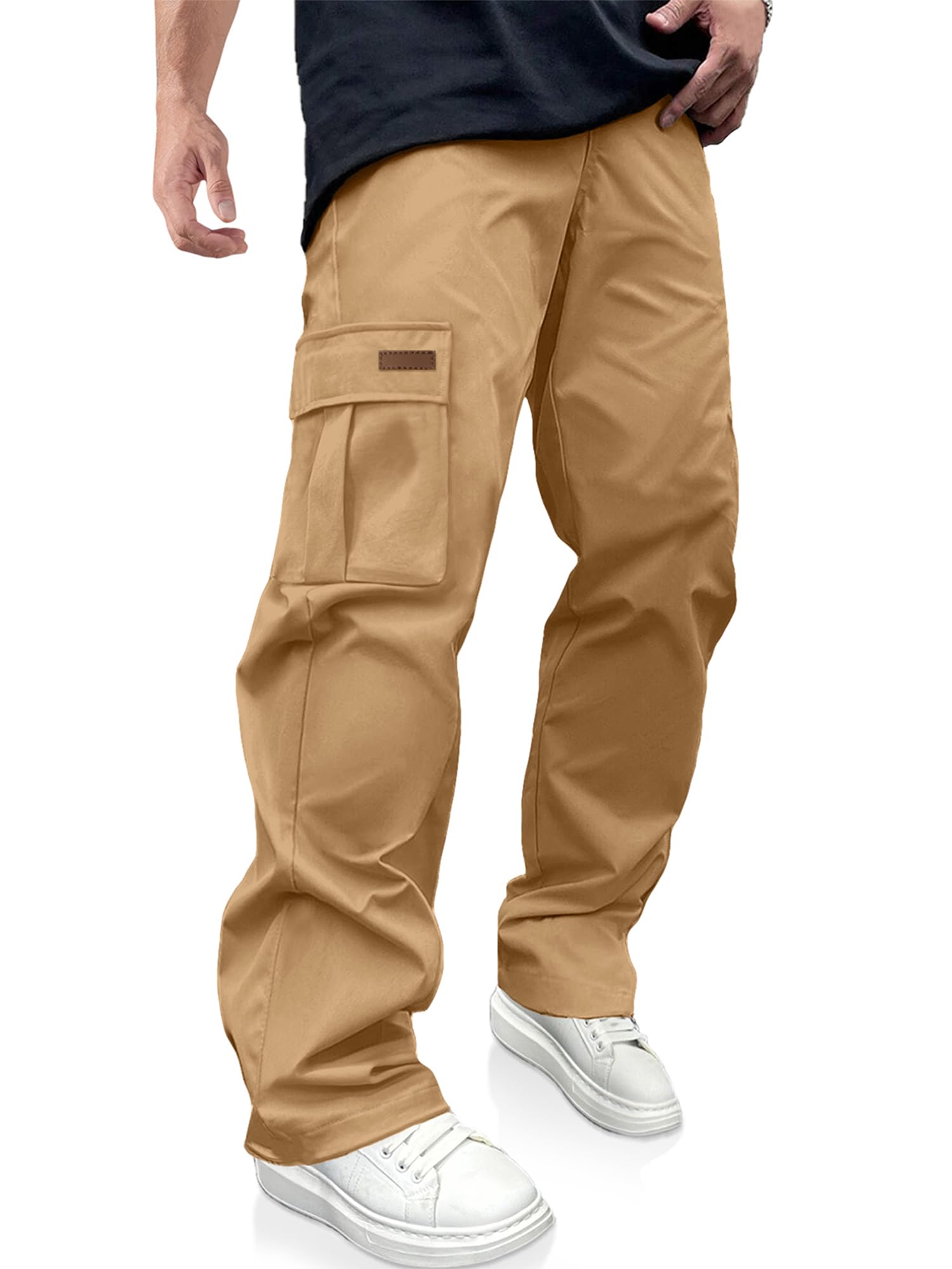 PLEPAN Men's Casual Cargo Pants Drawstring Hiking Workout Tactical Joggers Sweatpants for Men with Pockets