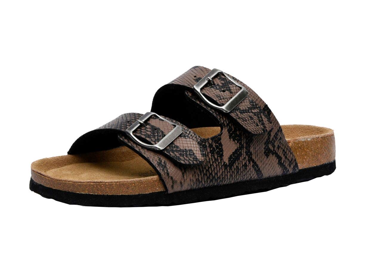 CUSHIONAIRE Lane Cork Footbed Sandals for Women – Comfortable Double Buckle Slip-On with Genuine Suede Footbed & Arch Support Slides for Women Footwear