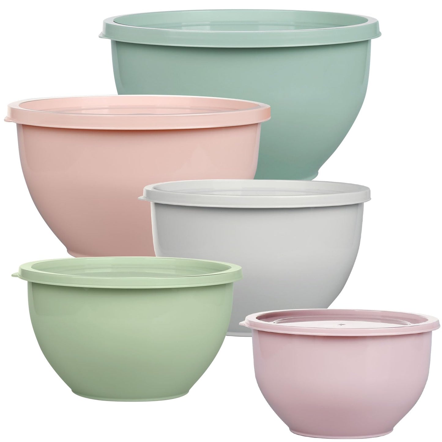 Greentainer Plastic Mixing Bowls with Lids Set for Kitchen, 5 Set Nesting Bowls for Mixing, Baking, Prepping, Cooking and Serving Food, Mixing Bowls Dishwasher, Microwave Safe
