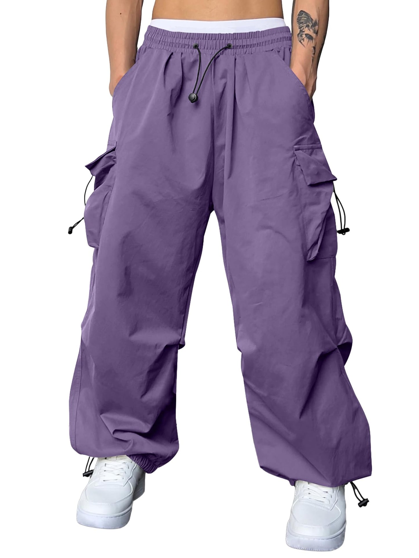JMIERR Men's Baggy Cargo Pants Trendy Casual Parachute Pant Loose Fit Harem Joggers with Pockets for Streetwear