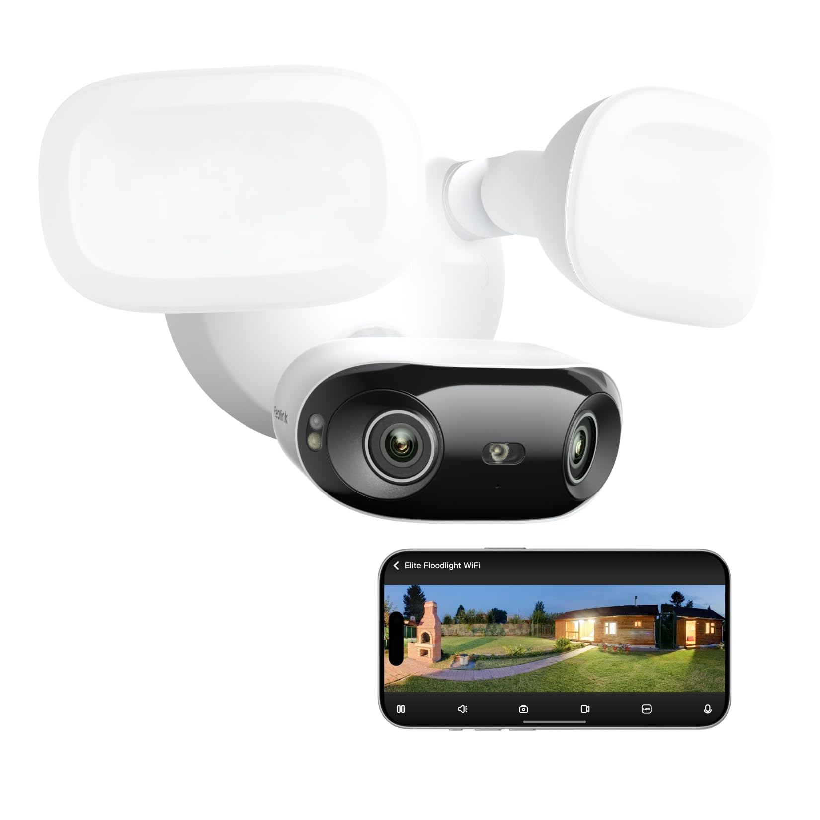 REOLINK Elite Floodlight WiFi, 4K 8MP 180° Panoramic Wired Floodlight Camera, Adjustable 3000 Lumens, Local AI Video Search, Dual-Band Wi-Fi 6, 24/7 Recording, No Monthly Fees,