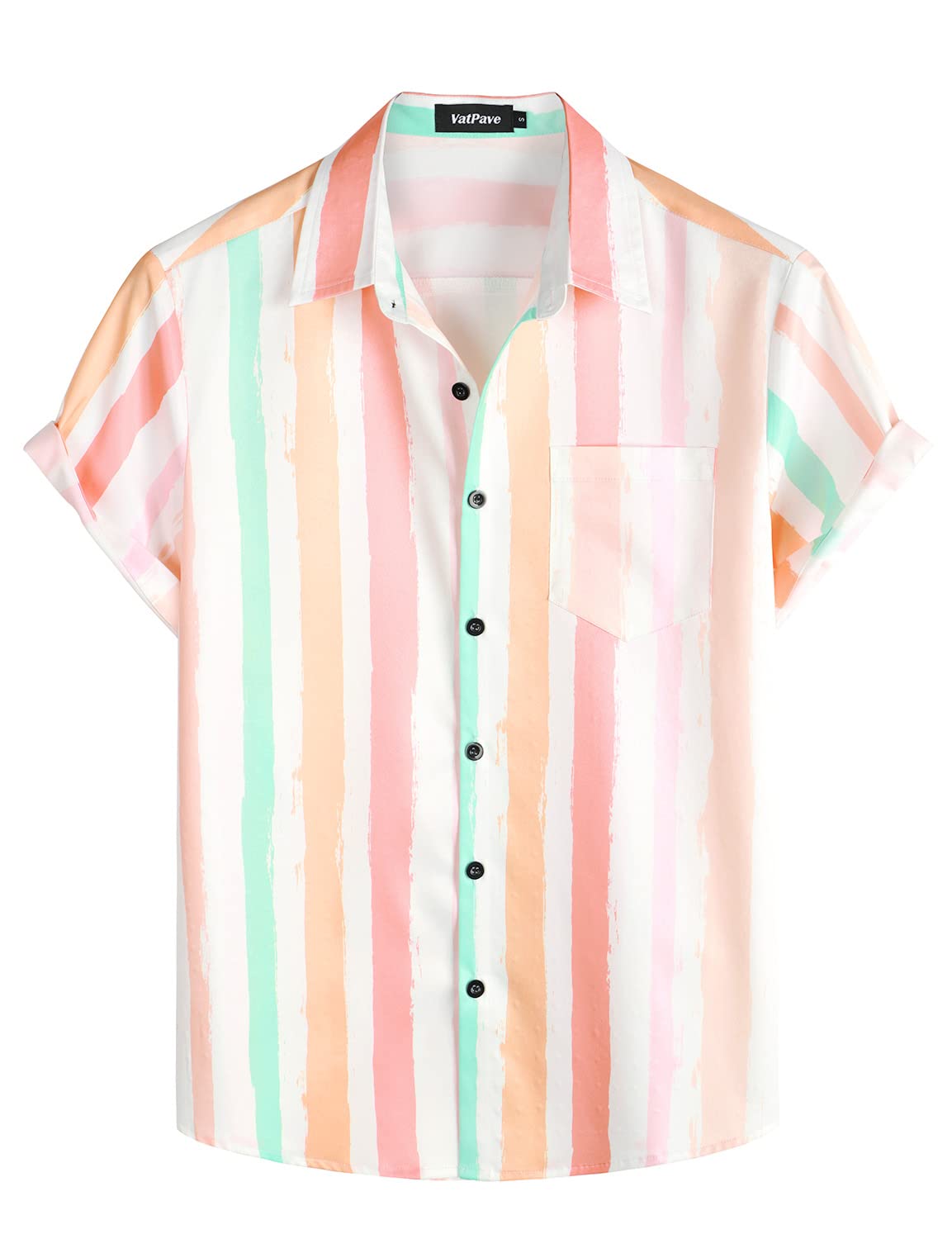 VATPAVE Mens Striped Summer Shirts Casual Button Down Short Sleeve Beach Stylish Untucked Hawaiian Shirts