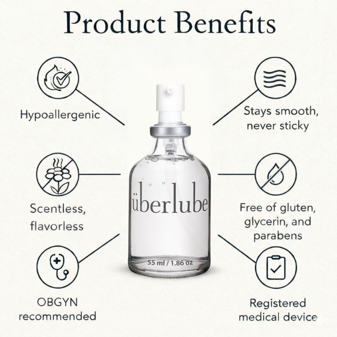 Uberlube Silicone Lube - Unscented Silicone Lubricant Personal Lubrication - Latex-Safe Sex Lube Liquid for Couples, Flavorless, Zero Residue Anal Lube, Works Underwater