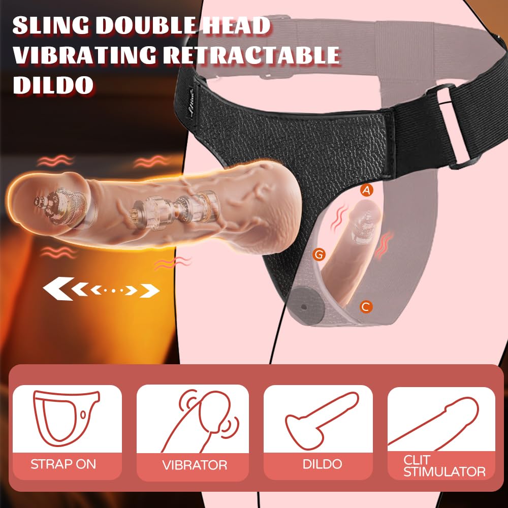 KSOCOEY Strap On Vibrating Dildo Womens Sex Toys - Wearable Strap On Harness with 2 Removeable Realistic Retractable Dildos Anal Plug Female Fantasy Vibrator G-Spot Sex Toys for Lesbian Women Couples